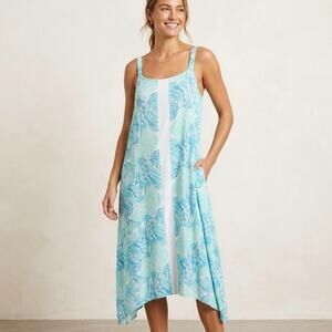 Lilibridge Blue Tropics Midi Dress Swim Coverup Beachy Coastal Sz XXL Plus